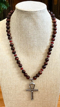 Red Tiger’s Eye & Carnelian Beaded Necklace with Ankh Pendant – Handmade Power & Passion Jewelry