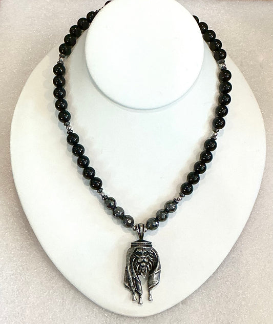 Habibi Lion Necklace – Obsidian Faceted Hematite Power Talisman