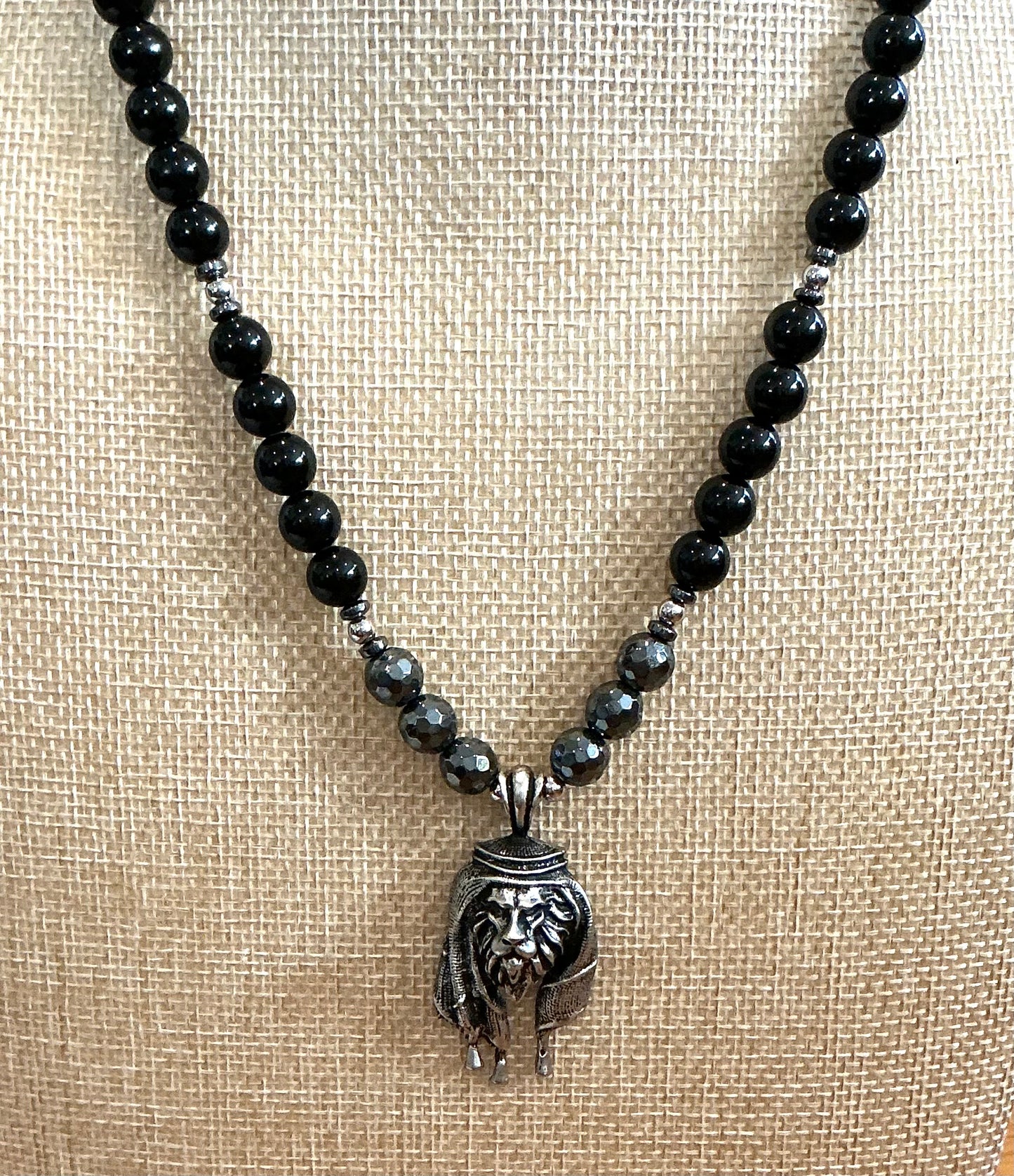 Habibi Lion Necklace – Obsidian Faceted Hematite Power Talisman