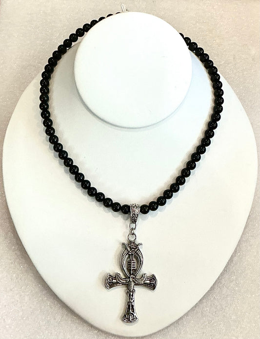 Djed Ankh Obsidian Necklace – Handmade Protection and Ancestral Power Talisman