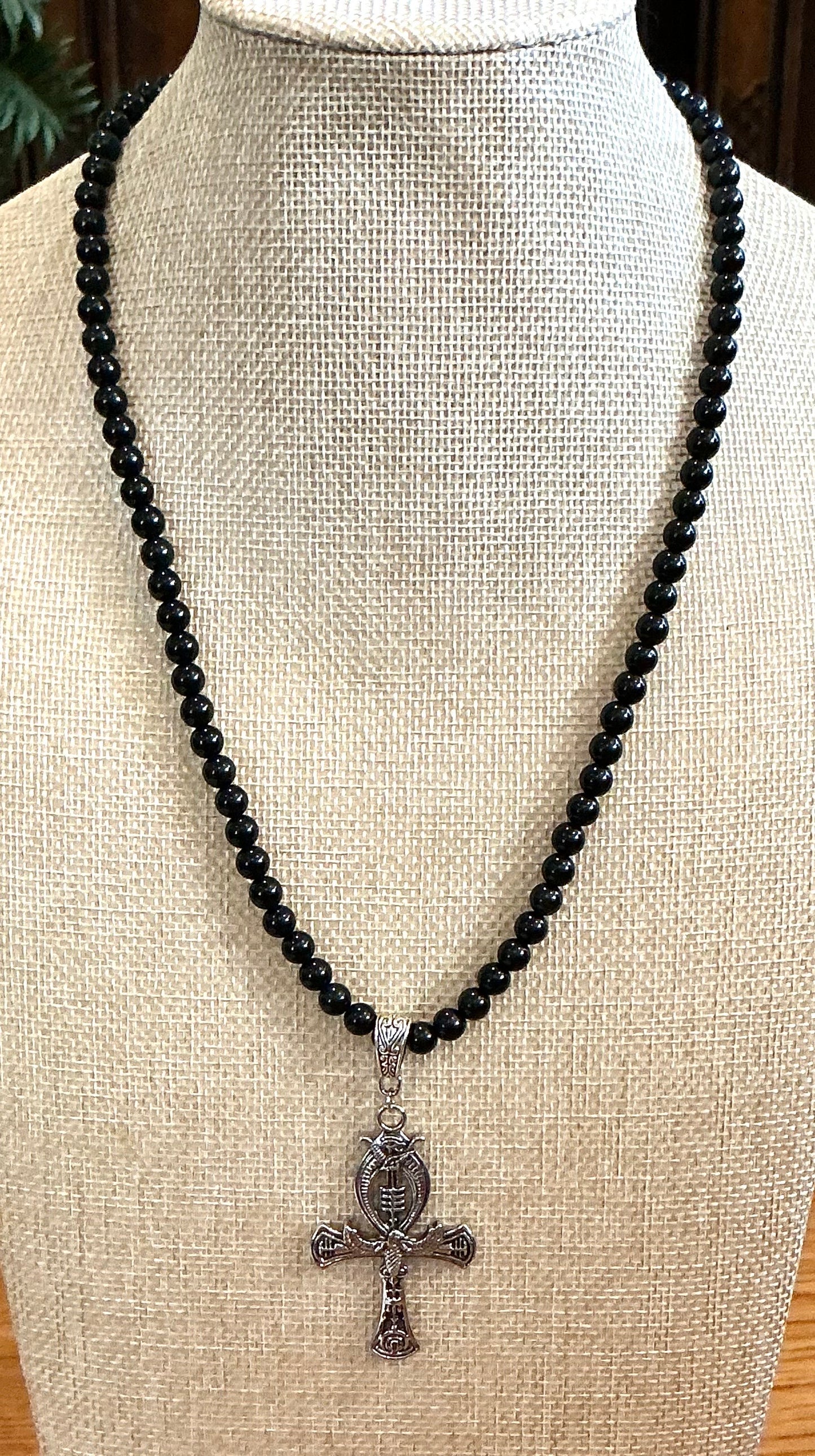 Djed Ankh Obsidian Necklace – Handmade Protection and Ancestral Power Talisman