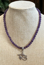 Amethyst Beaded Necklace with Eye of Heru Pendant – Handmade Spiritual Protection & Intuition Jewelry