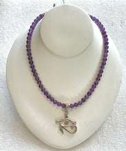 Amethyst Beaded Necklace with Eye of Heru Pendant – Handmade Spiritual Protection & Intuition Jewelry