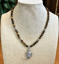 Tiger’s Eye Beaded Necklace with Ganesh Pendant