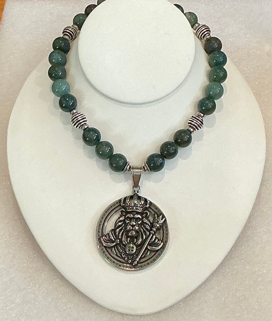 Moss Agate Lion King Necklace