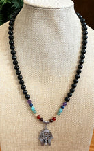 7 Chakra Beaded Necklace with Black Tourmaline & Kemetic Nswt (Pharaoh) Pendant