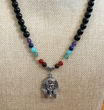 7 Chakra Beaded Necklace with Black Tourmaline & Kemetic Nswt (Pharaoh) Pendant