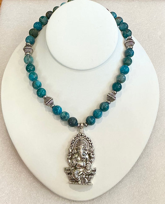 Teal Apatite Ganesh Necklace – Handmade Sacred Jewelry