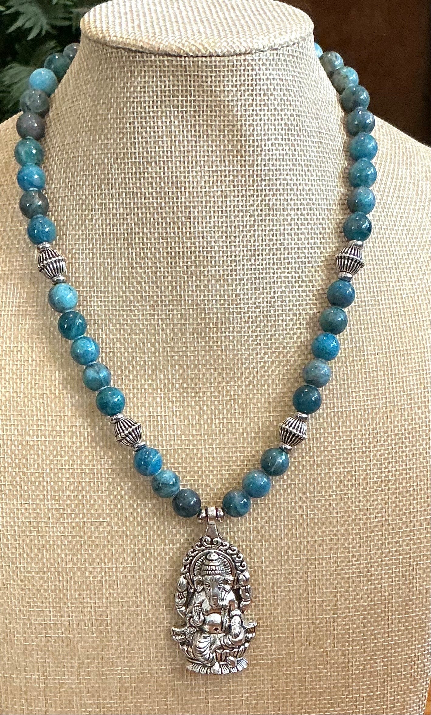 Teal Apatite Ganesh Necklace – Handmade Sacred Jewelry