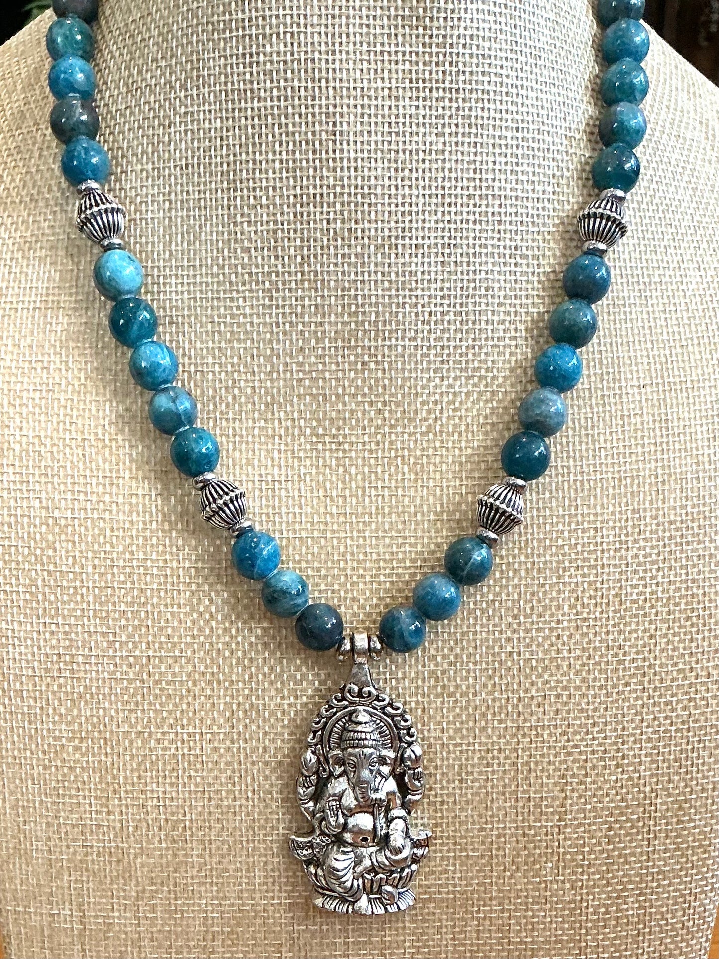 Teal Apatite Ganesh Necklace – Handmade Sacred Jewelry