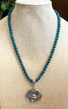 Blue Apatite Beaded Necklace with Winged Khper (Scarab)