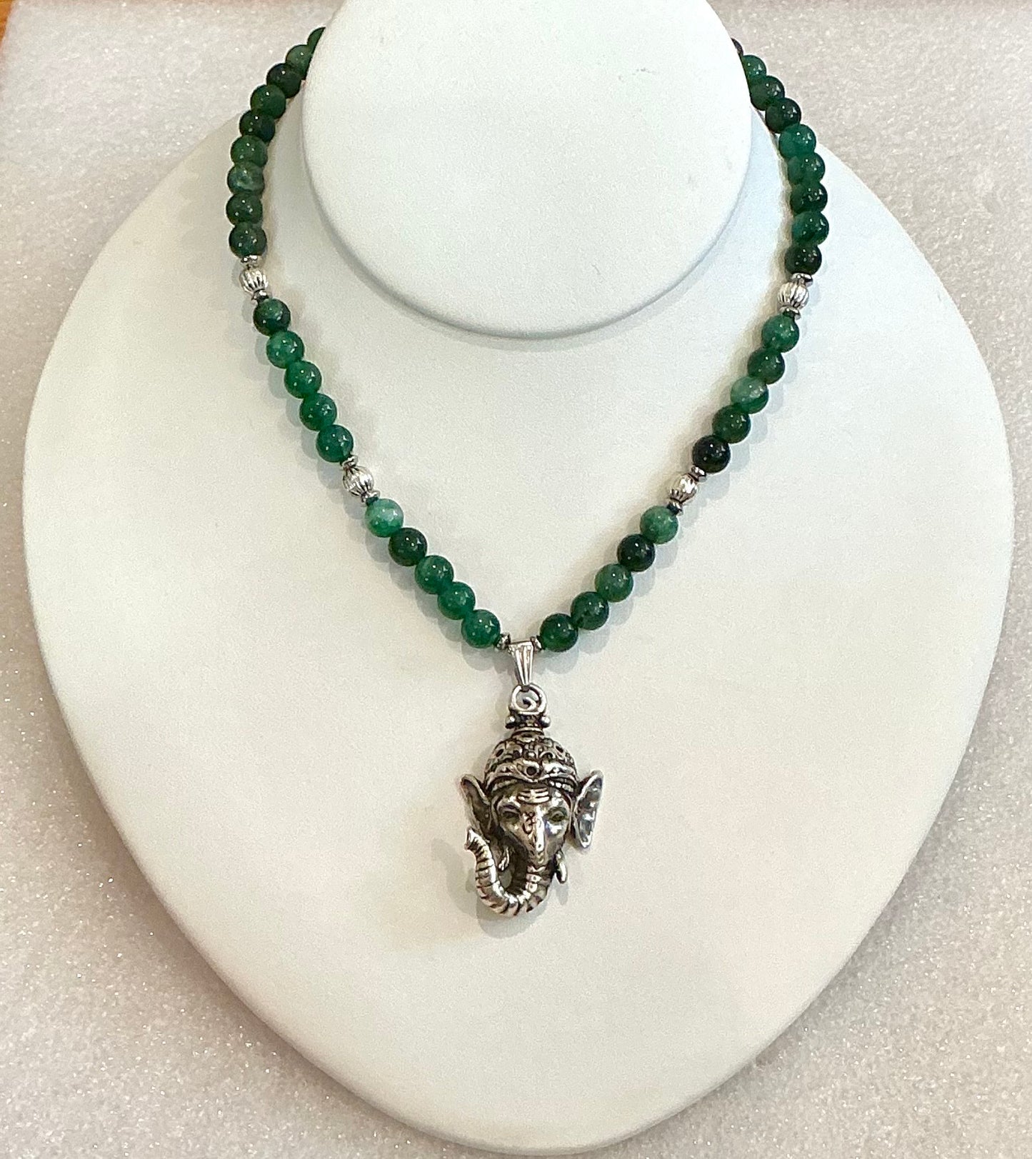 Green Mica Ganesh Necklace – Handmade Sacred Protection Jewelry
