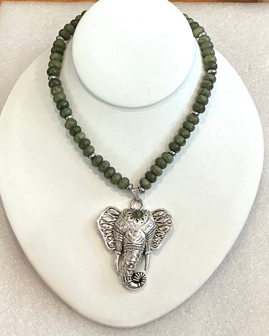 Jade Necklace with Large Elephant Head Pendant – Prosperity, Wisdom &amp; Protection