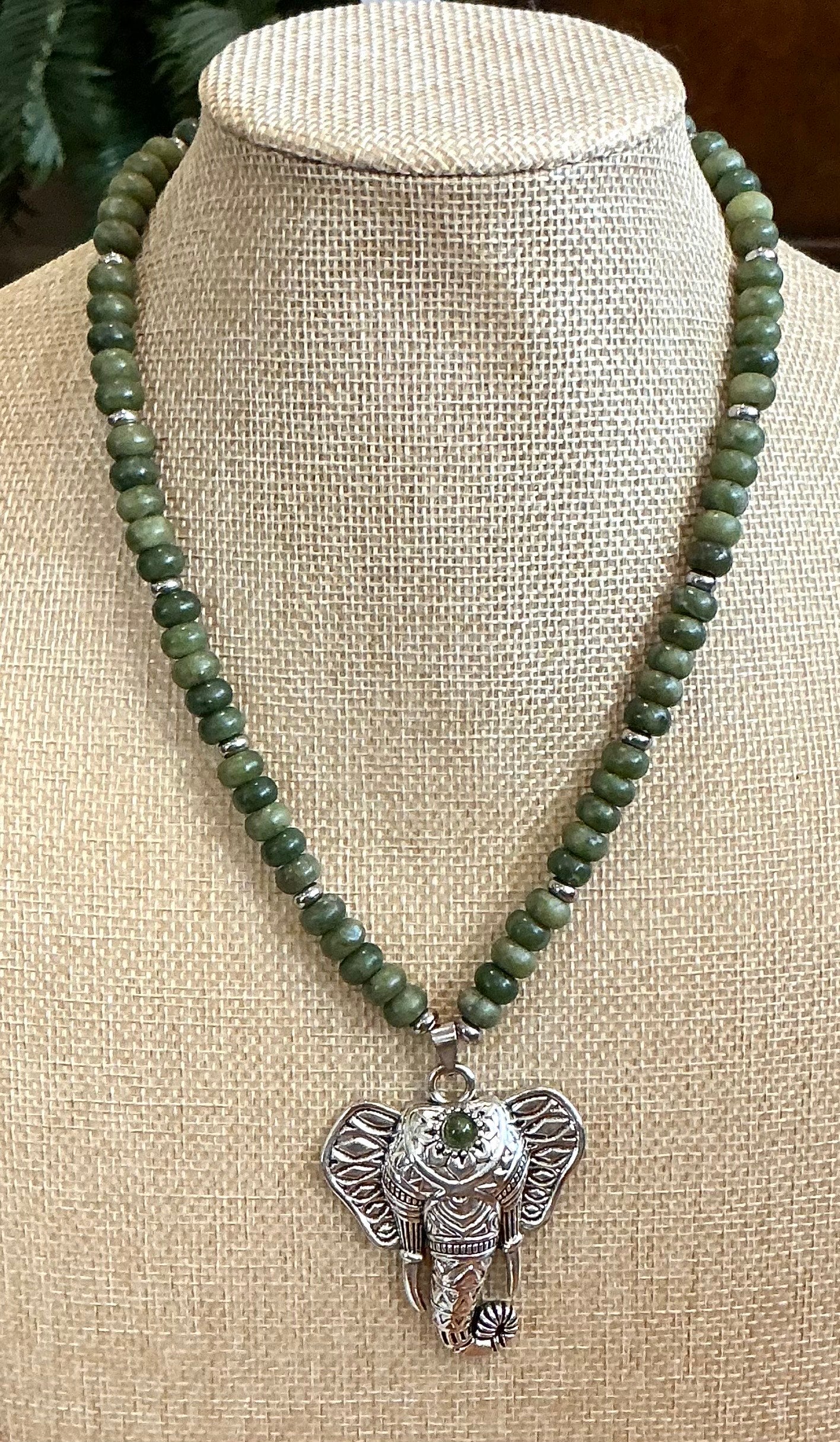 Jade Necklace with Large Elephant Head Pendant – Prosperity, Wisdom &amp; Protection