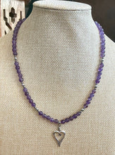 Amethyst Beaded Necklace with Heart Pendant