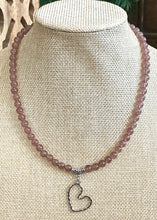 Strawberry Quartz Beaded Necklace with Heart Pendant