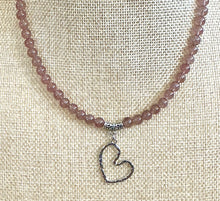 Strawberry Quartz Beaded Necklace with Heart Pendant