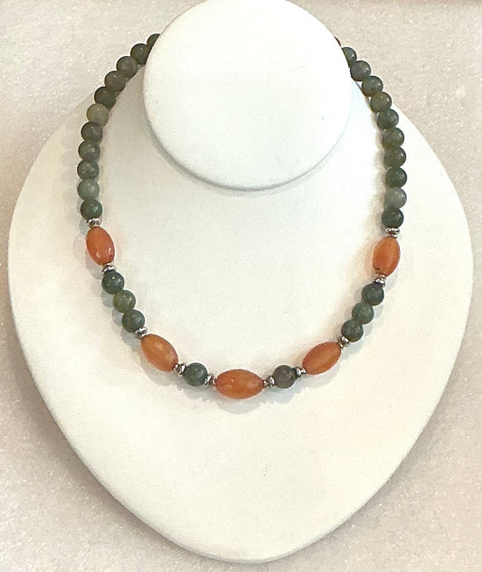 Genuine Jade  & Carnelian Necklace