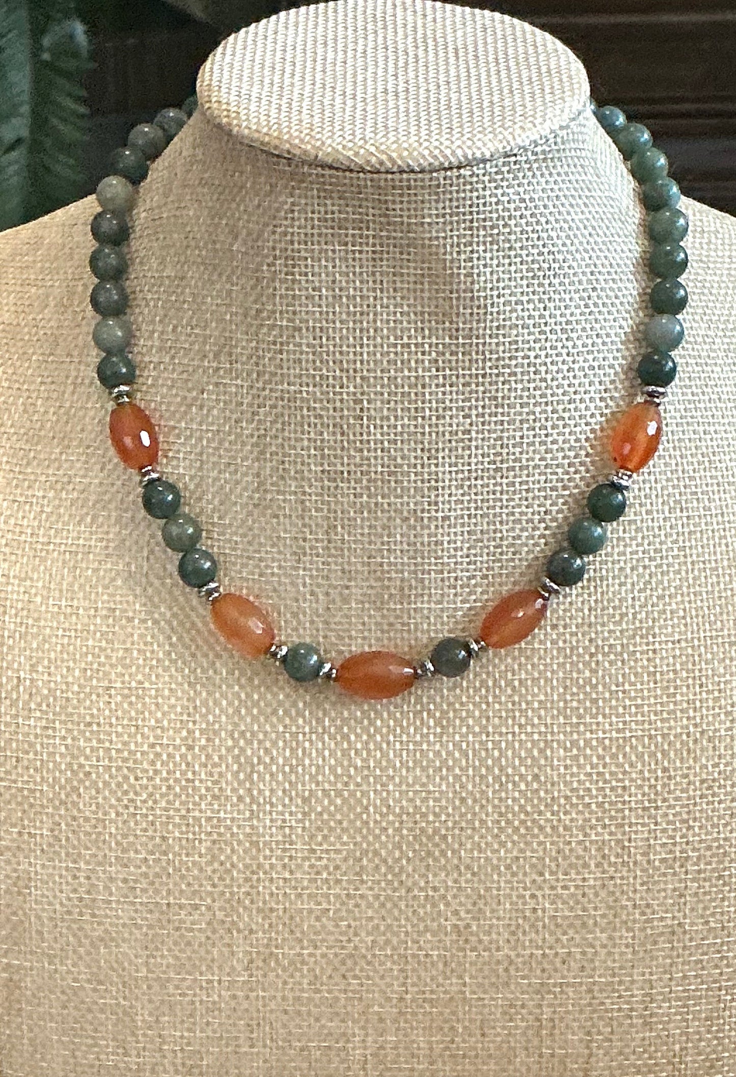 Genuine Jade  & Carnelian Necklace
