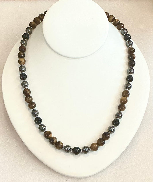 Triple Protection and Power Necklace – Obsidian, Hematite, and Tiger’s Eye