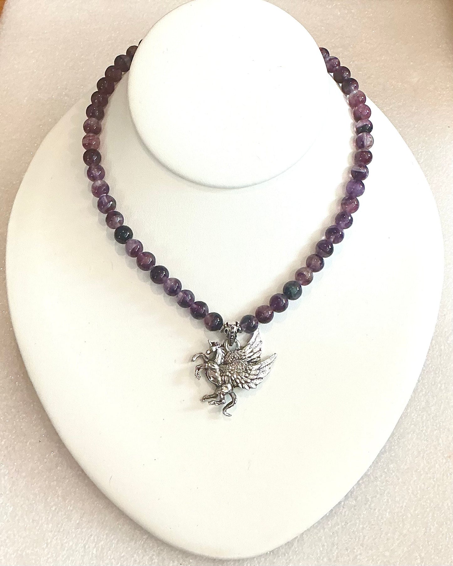 Purple Fluorite Pegasus Necklace