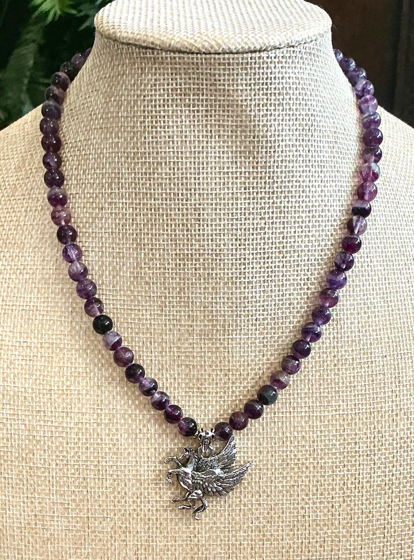 Purple Fluorite Pegasus Necklace