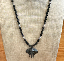 Obsidian Beaded Necklace with Elephant Pendant