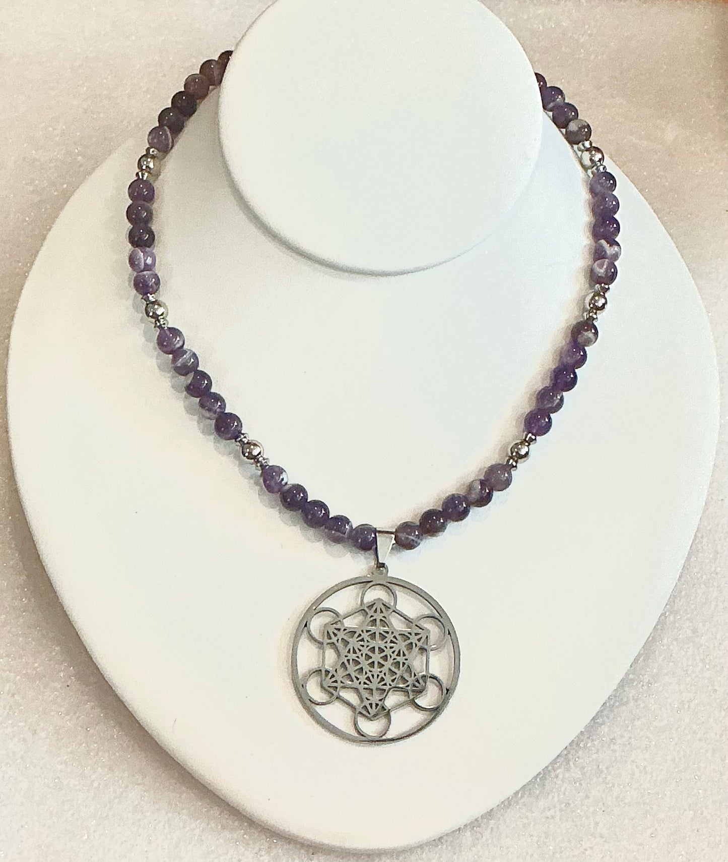 Chevron Amethyst with Sacred Geometry Metatron Necklace