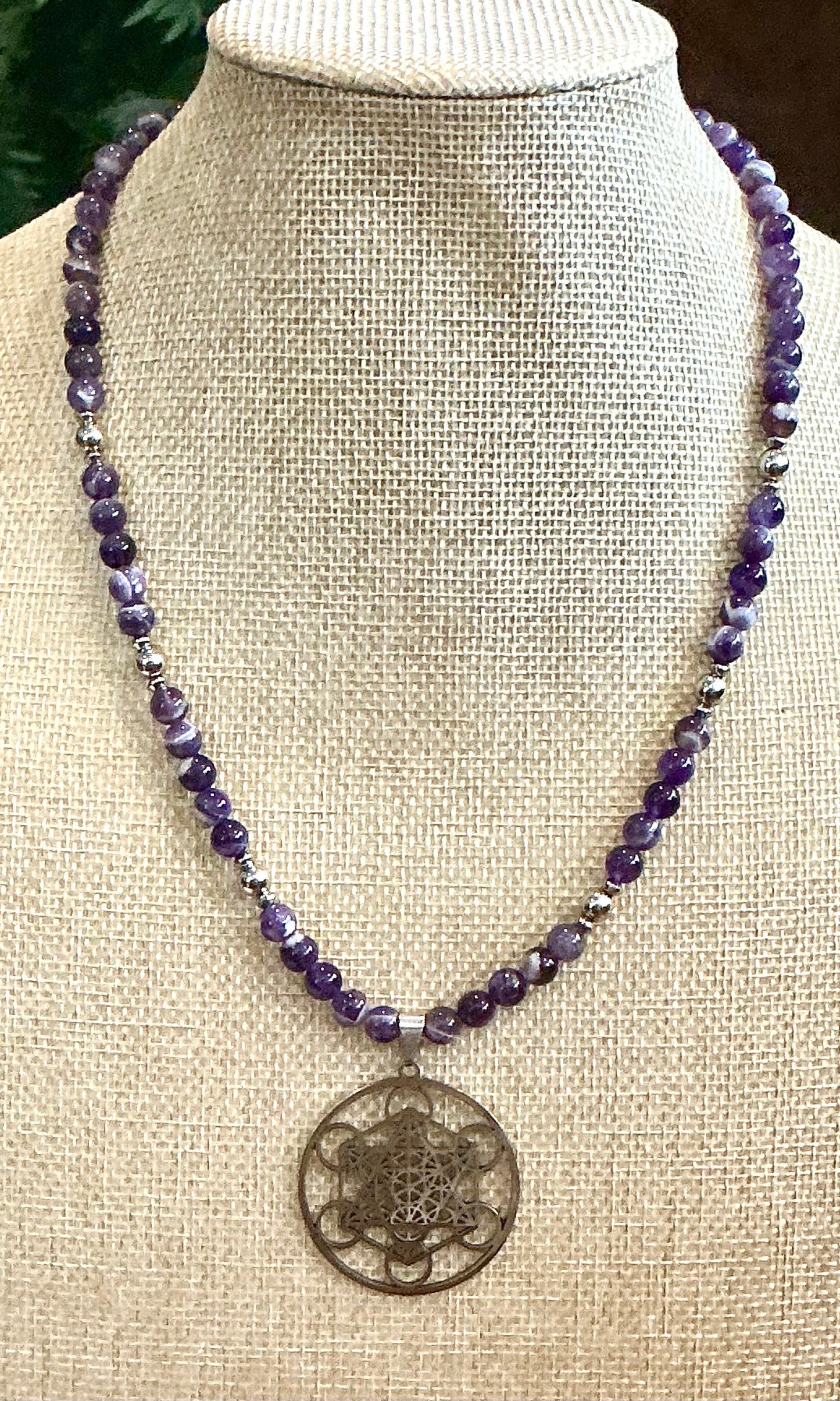 Chevron Amethyst with Sacred Geometry Metatron Necklace