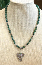 Moss Agate With Elephant Pendant Necklace