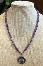 Amethyst Beaded Necklace with Libra Pendant