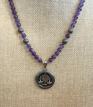 Amethyst Beaded Necklace with Libra Pendant