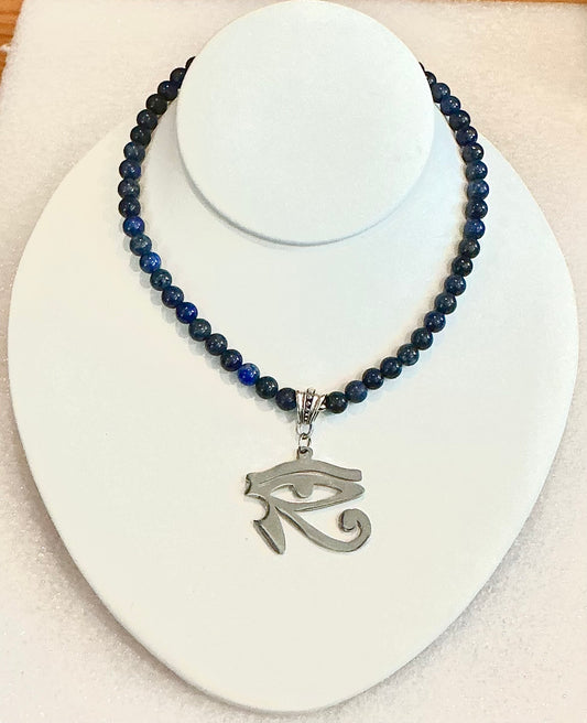 Lapis Lazuli Eye of Heru Necklace – Handmade Intuition, Protection & Royal Wisdom Jewelry