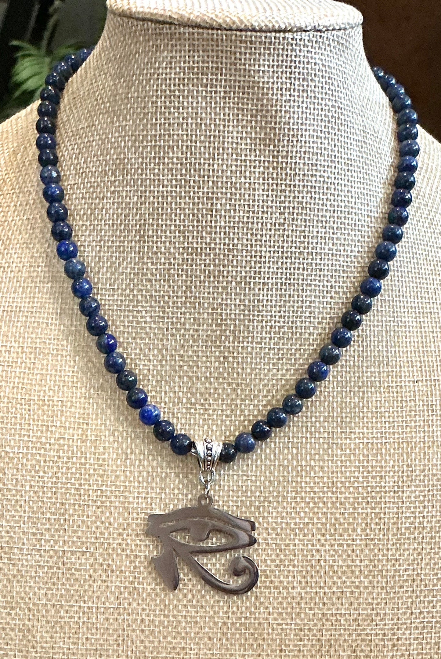 Lapis Lazuli Eye of Heru Necklace – Handmade Intuition, Protection & Royal Wisdom Jewelry