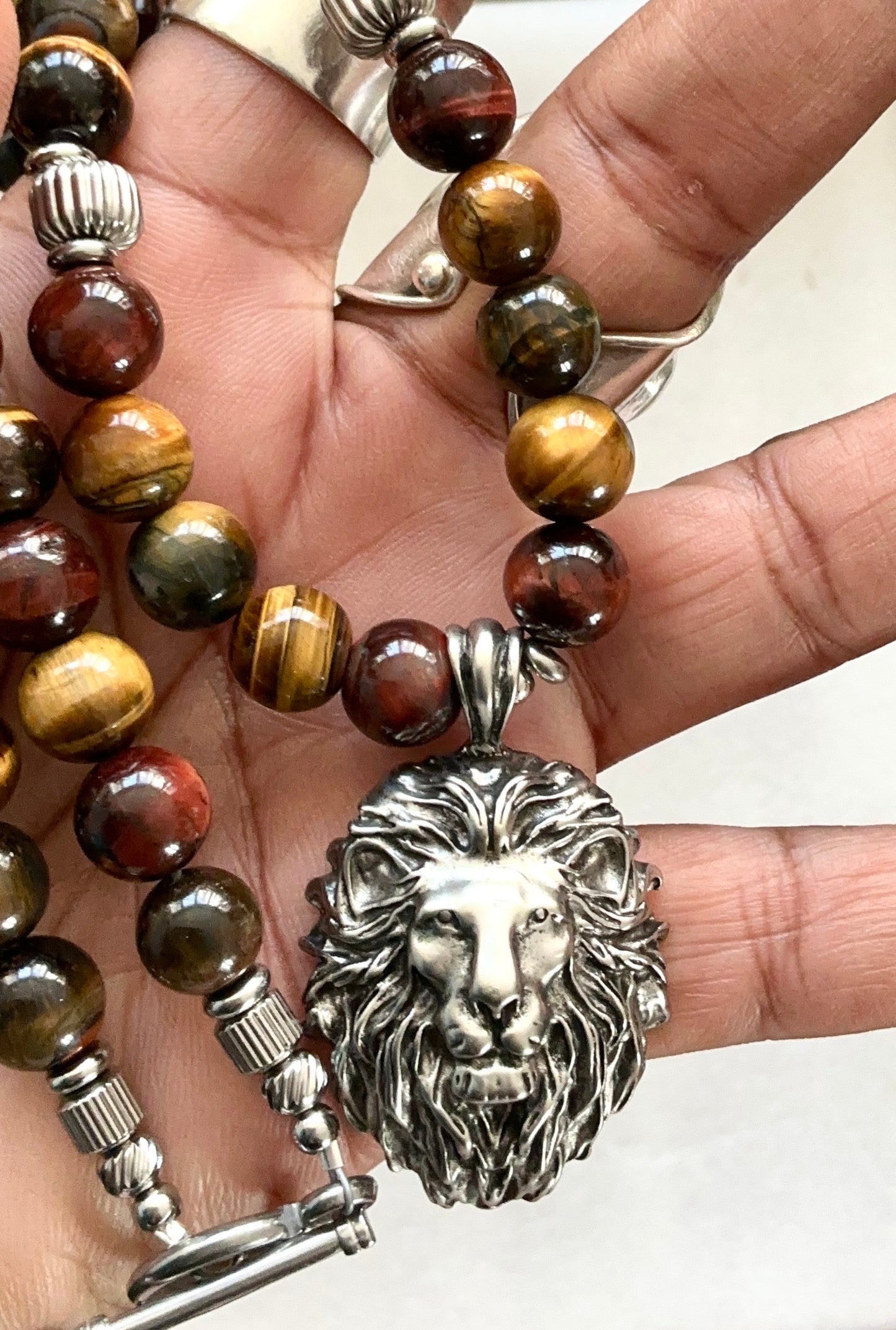 Multi Tiger’s Eye Lion Necklace — Handmade Power & Protection