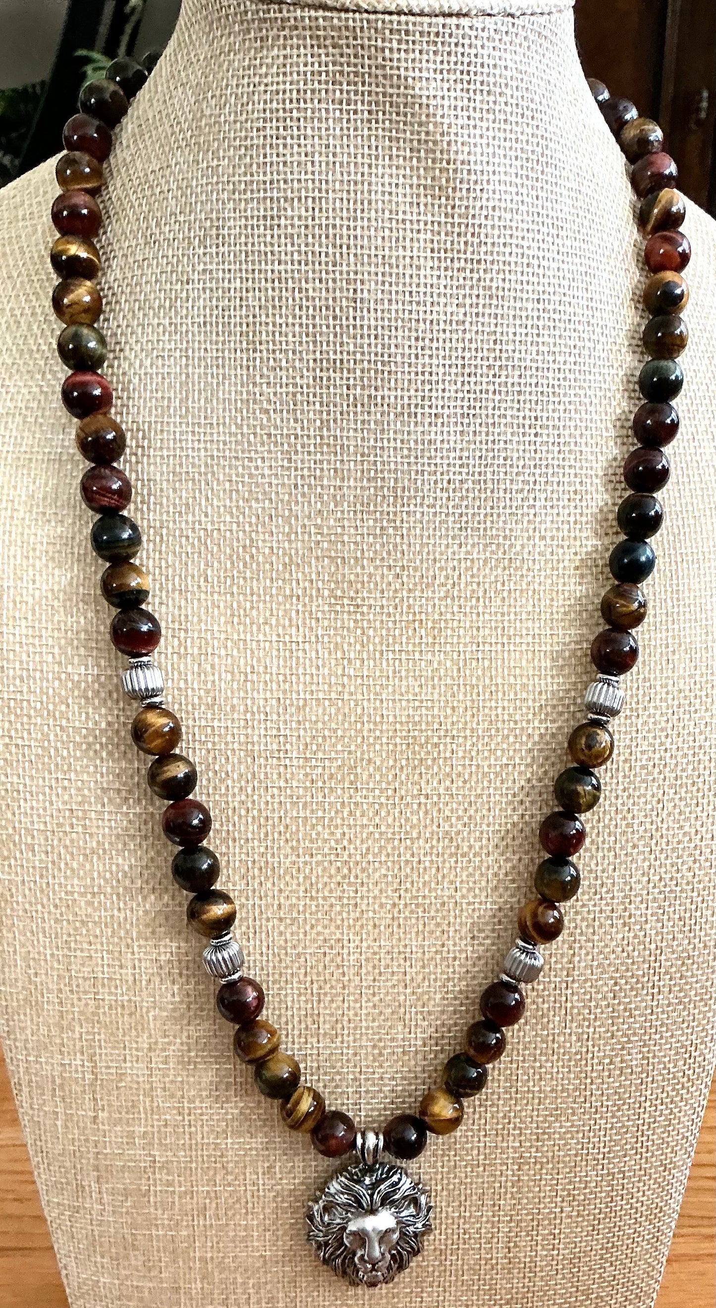 Multi Tiger’s Eye Lion Necklace — Handmade Power & Protection