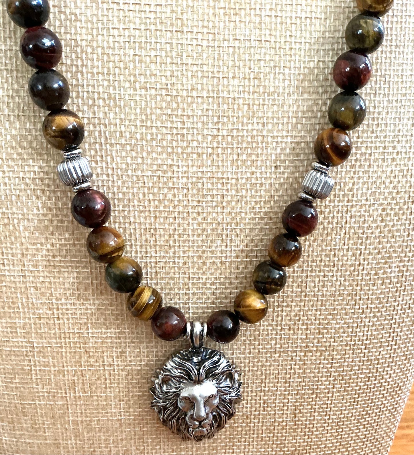 Multi Tiger’s Eye Lion Necklace — Handmade Power & Protection
