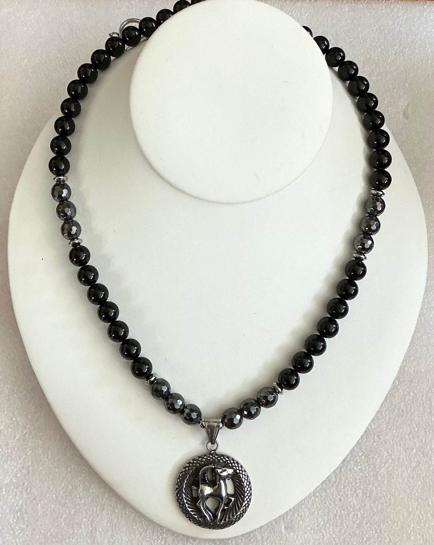 Black Tourmaline & Hematite Necklace with a Capricorn Pendant