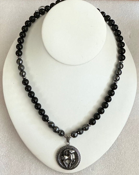 Black Tourmaline & Hematite Necklace with a Capricorn Pendant