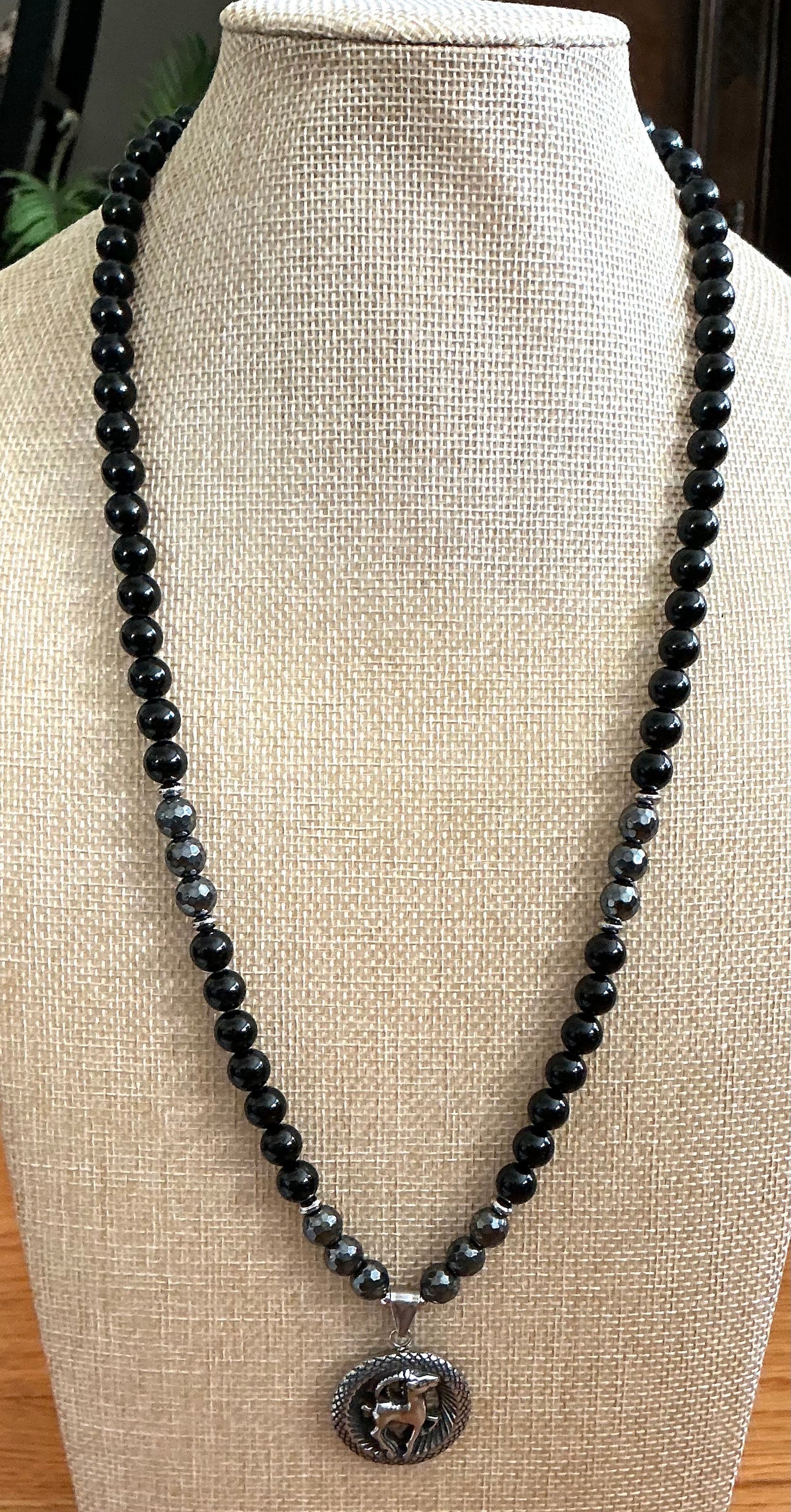 Black Tourmaline & Hematite Necklace with a Capricorn Pendant
