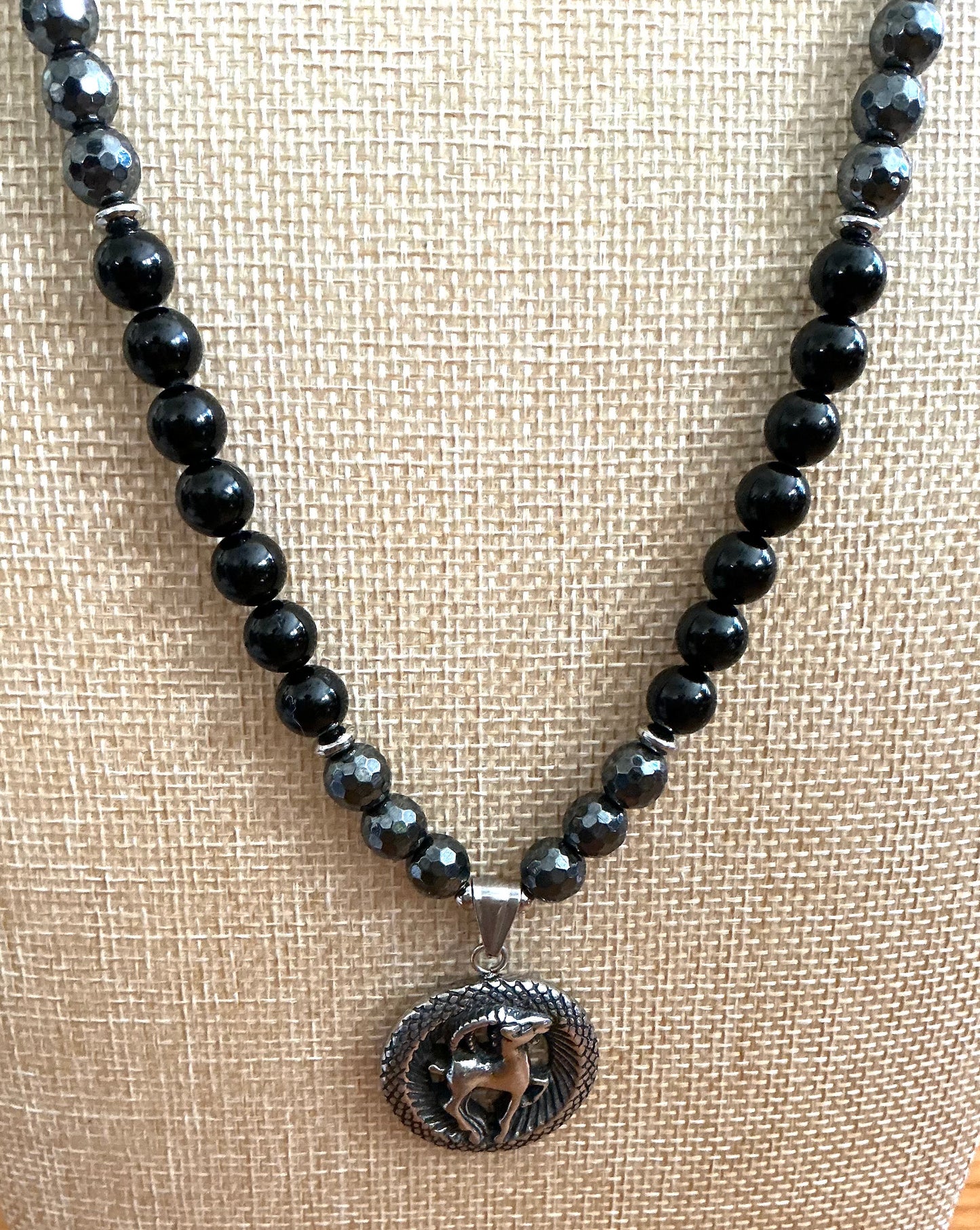 Black Tourmaline & Hematite Necklace with a Capricorn Pendant