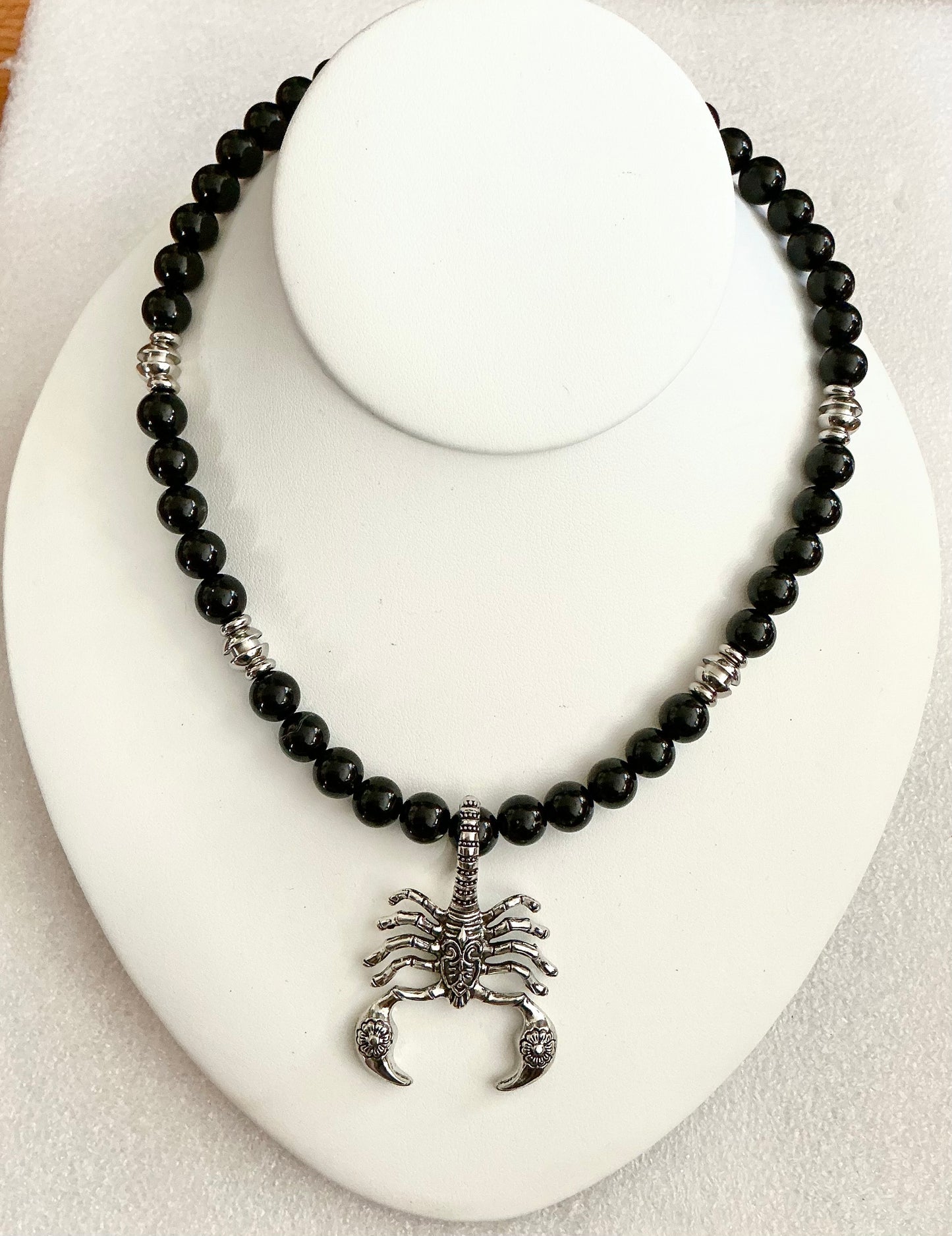 Handmade Obsidian Beaded Necklace with Scorpion Pendant