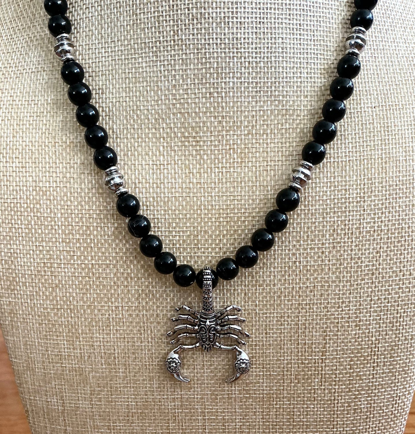 Handmade Obsidian Beaded Necklace with Scorpion Pendant