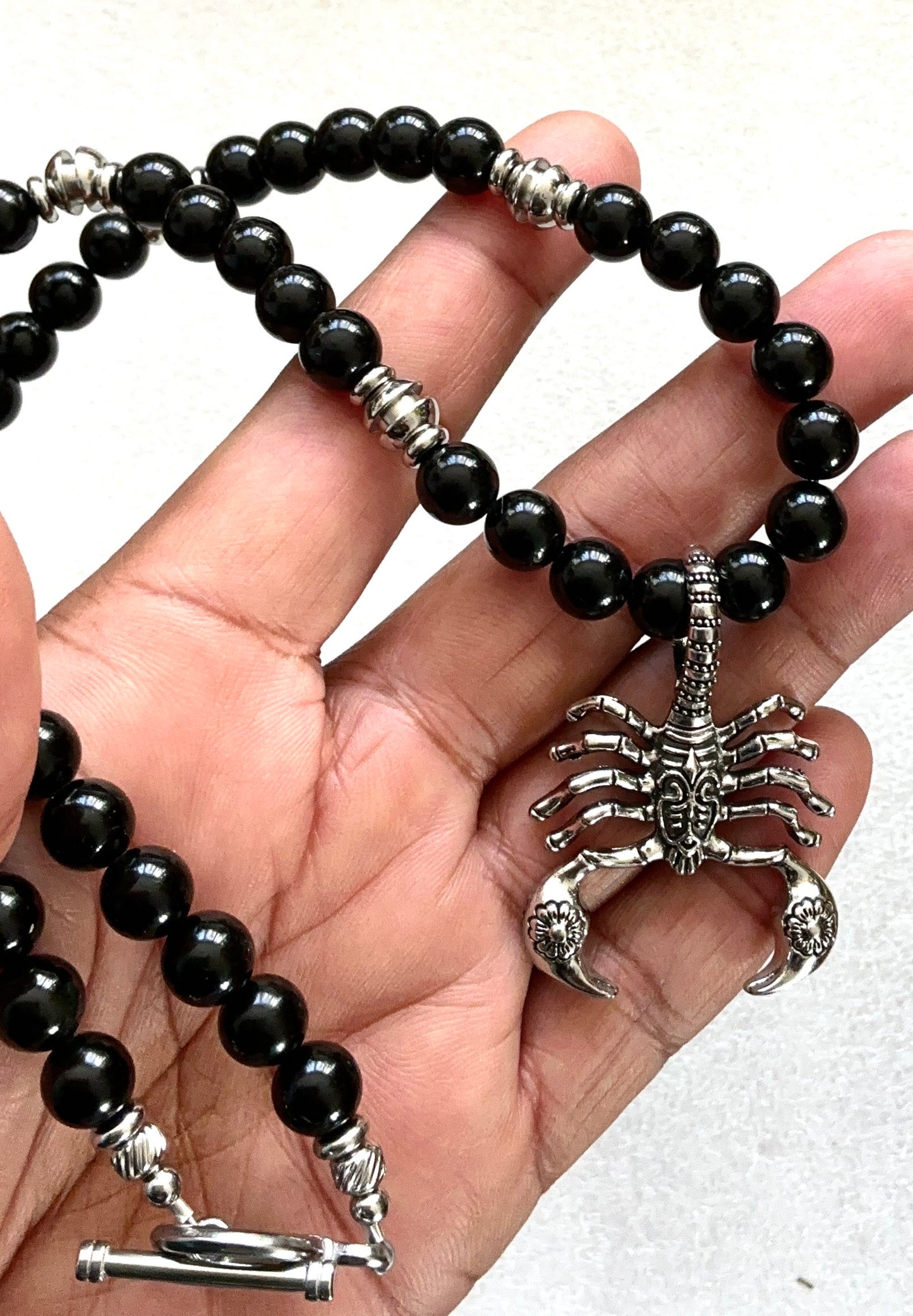 Handmade Obsidian Beaded Necklace with Scorpion Pendant