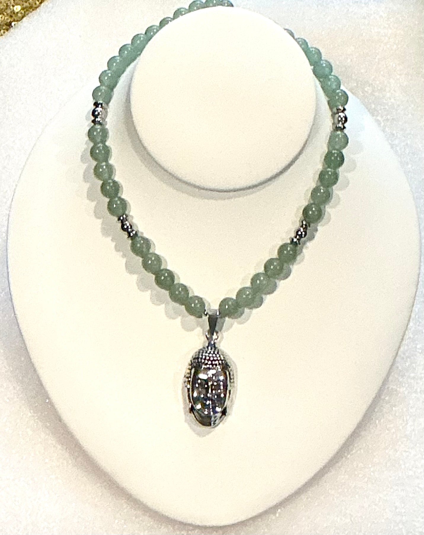 Handmade Aventurine Necklace with Buddha Pendant | Spiritual Jewelry for Peace, Wisdom, & Harmony