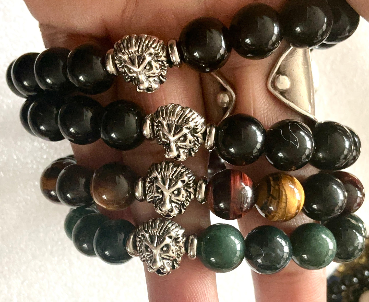 Lion Crytal Healing Bracelet (Obsidian, Aventurine or Multi Tiger's Eye)