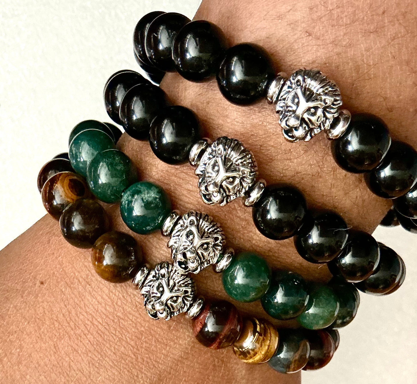 Lion Crytal Healing Bracelet (Obsidian, Aventurine or Multi Tiger's Eye)