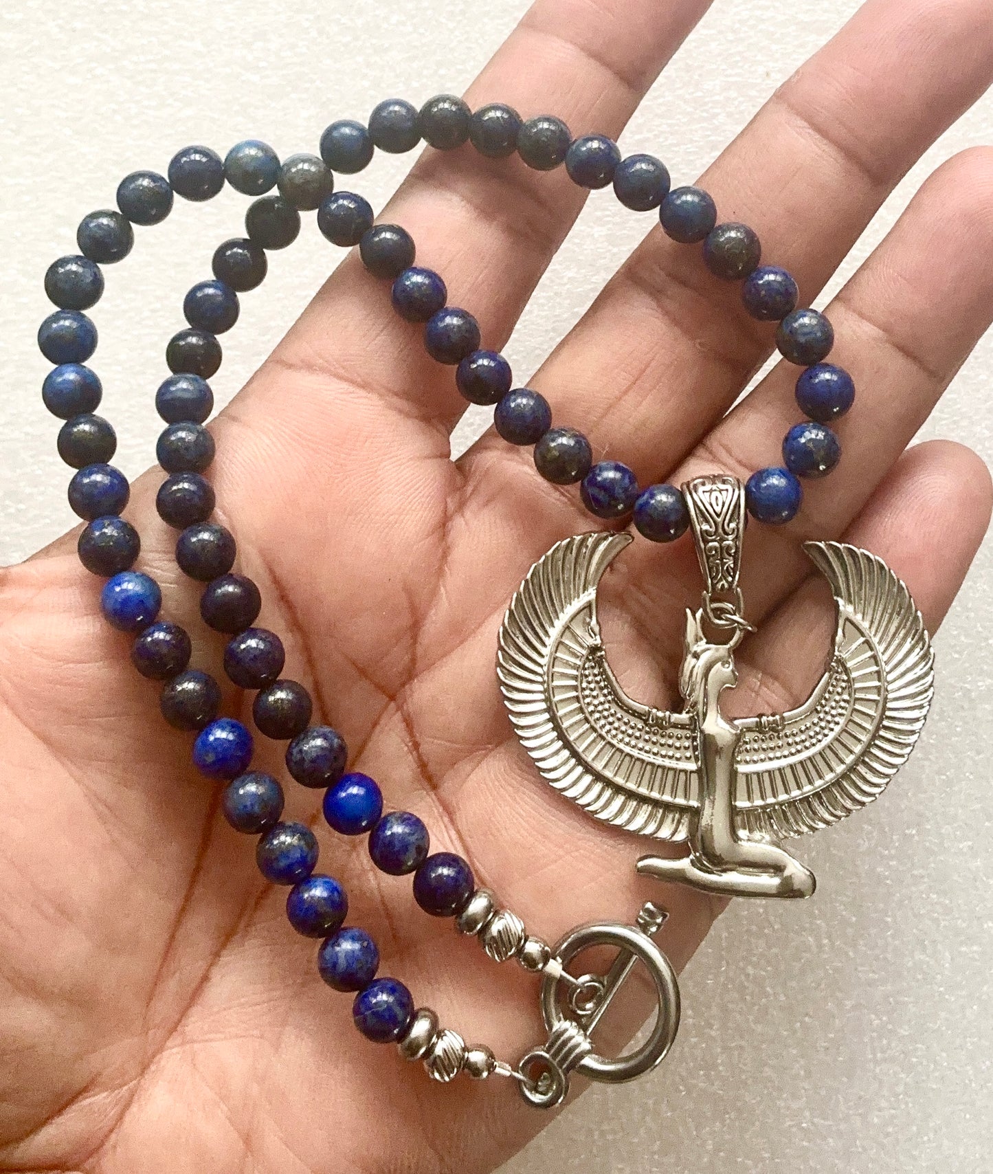 Handmade Lapis Lazuli Necklace with Ma'at Pendant | Spiritual Jewelry for Wisdom, Truth & Balance