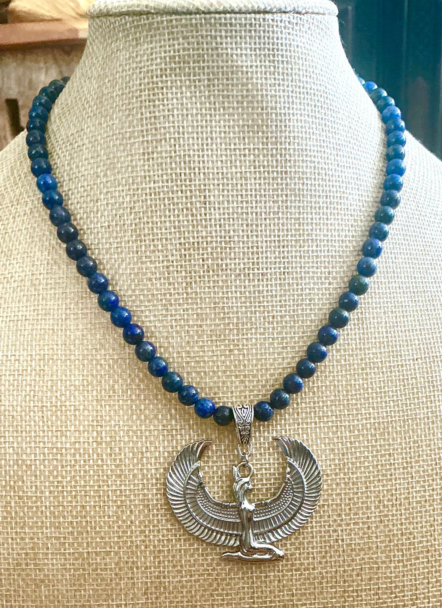 Handmade Lapis Lazuli Necklace with Ma'at Pendant | Spiritual Jewelry for Wisdom, Truth & Balance