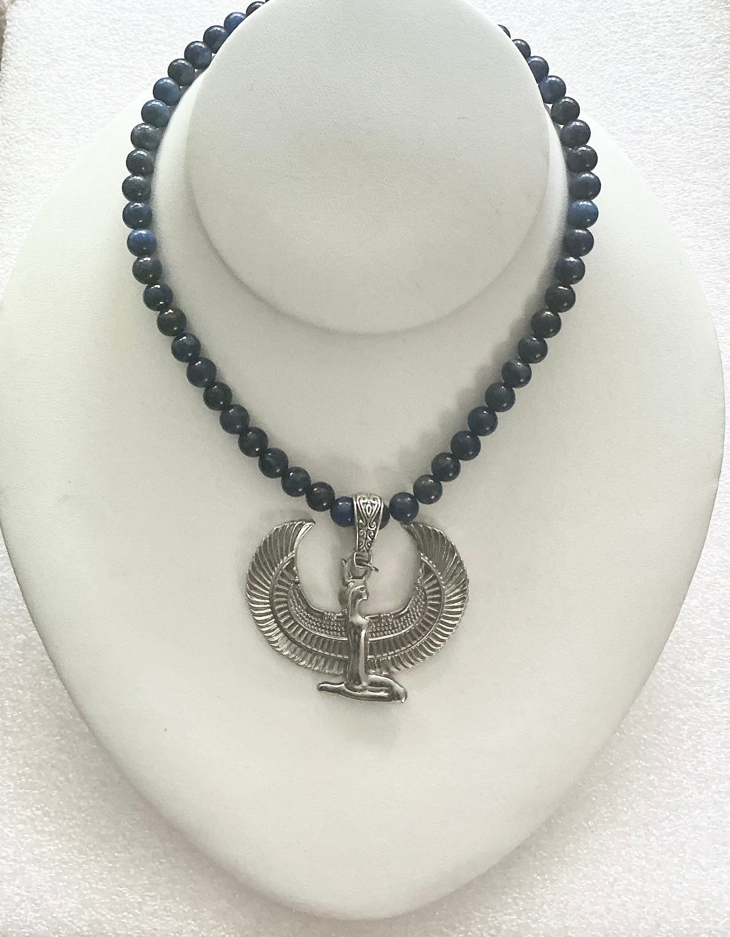 Handmade Lapis Lazuli Necklace with Ma'at Pendant | Spiritual Jewelry for Wisdom, Truth & Balance
